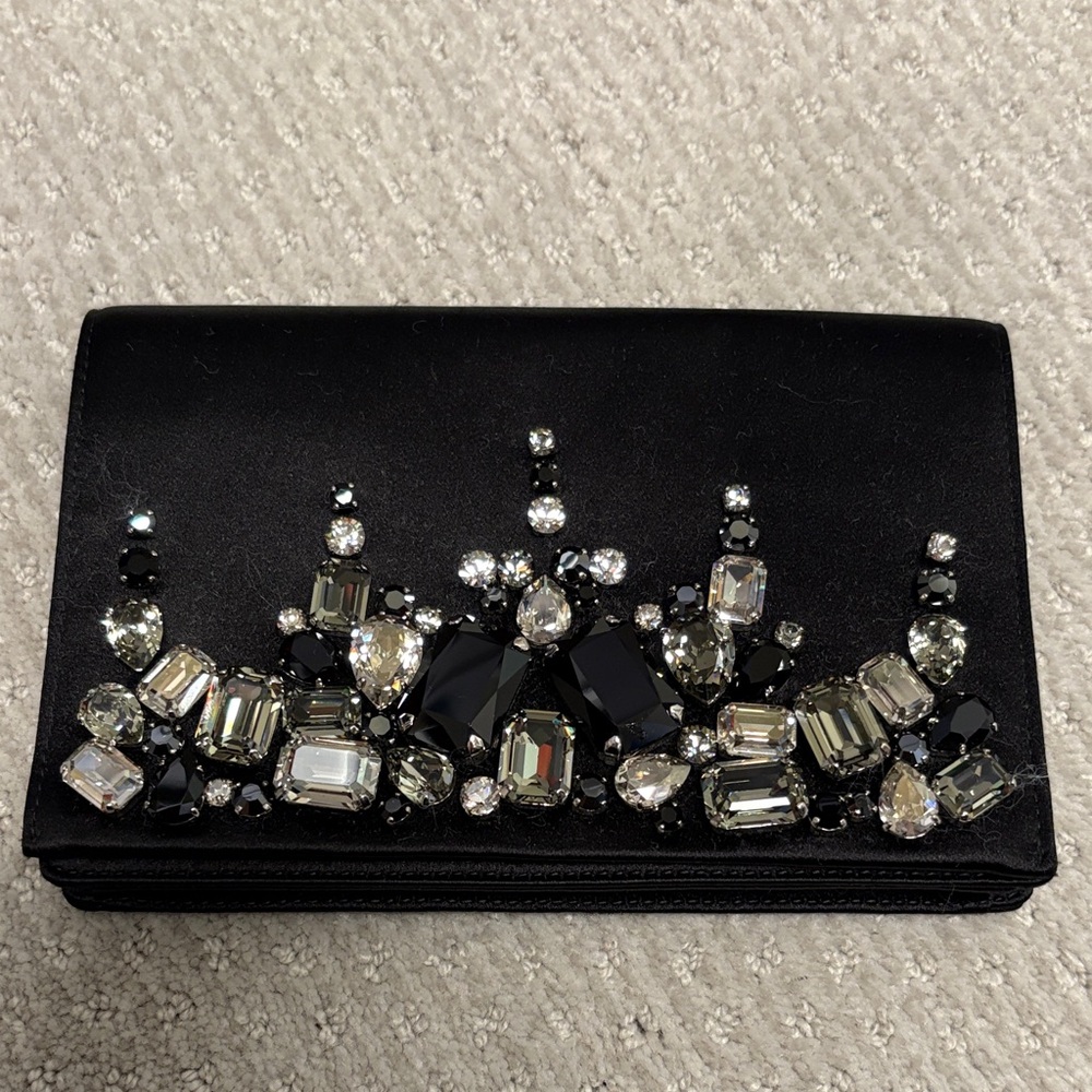 Prada Black Satin Clutch with Crystal Accents
